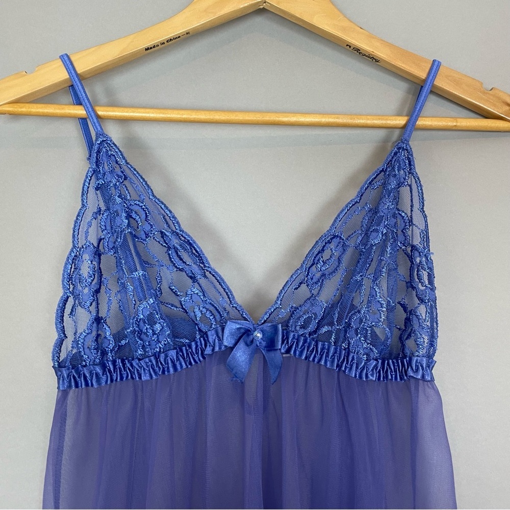 Frederick's of Hollywood Negligee Lace Slit Sophie Babydoll Bow Size Medium Sexy - Picture 8 of 9